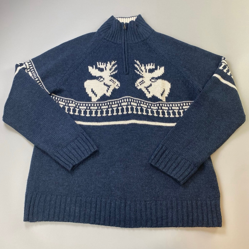 Men's Nevada Blue Moose Fair Isle 1/4 Zip Sweater Large Canadiana Wool Blend